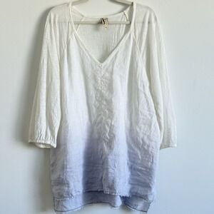 XCVI‎ Linen Blouse Womens L Ombre BOHO Beachy Lagenlook Tunic Vacay Lounge